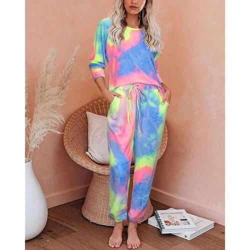 Lounge Wear Two Piece Set Pants O Neck Tie Dye Women Tracksuit Casual Oversized Suit Female Summer 2020 Pullover Matching Sets