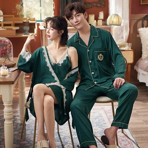 Dark Green Lady 2PCS Robe Gown Sets Loose Bride Dressing Gown 2021 Summer Sweet Lace Floral Trim Sleep Suit Sleepwear Nightwear