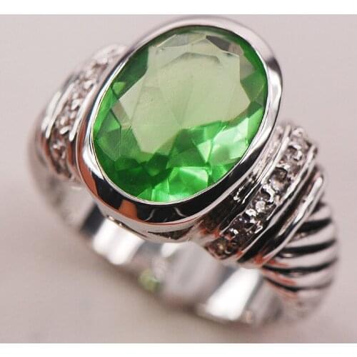 Peridot White Crystal Zircon 925 Sterling Silver Woman Ring Size 6 7 8 9 10 F628 Fashion