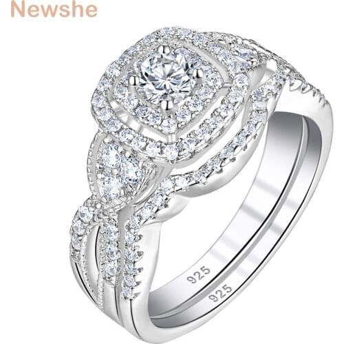 Newshe 2 Pcs 925 Sterling Silver Wedding Rings For Women Engagement Ring Bridal Set Classic Jewelry AAA Cubic Zircons QR4420
