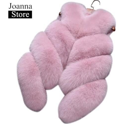 Winter Faux Fox Fur Slim Sleveless Vest Women Thick Furry Warm White Fake Fur Jackets Plus Size Pink Lady Vintage Elegant Gilet