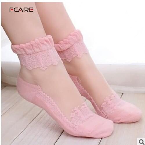 Fcare 10PCS=5 pairs lace socks non - slip crystal socks thin spring and summer