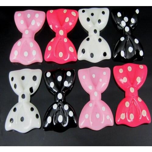30Pcs Printed Dot Bowknot Resin Flatback Cabochon For Hair Bow Scrapbooking Phone Decoration Craft Accessories 20 x 27mm