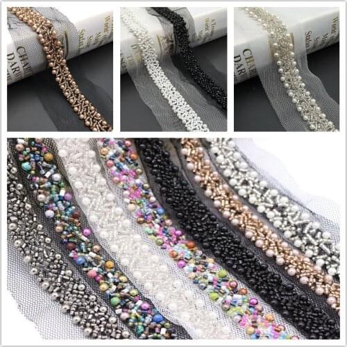4Yards Gold Beaded Lace Ribbon Tape Embroidered Collar Trims Headdress Decoration African Mesh Lace Fabric Net Cord for Sewing