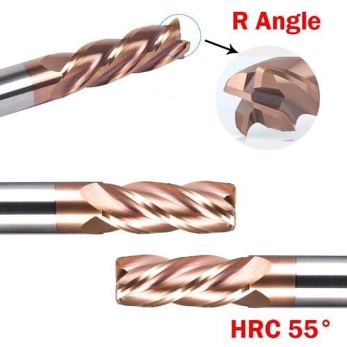 8mm 10mm 12mm OD R0.5 R1.0 HRC55 4 Flute Tungsten Solid Carbide CNC Router Cutting Tool R Corner Round End Mill Milling Cutter