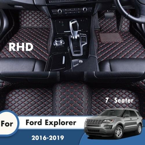 RHD Custom Car Floor Mats For Ford Explorer 2019 2018 2017 2016 7 Seater Leather Carpets Car Styling Custom Floorliners Covers