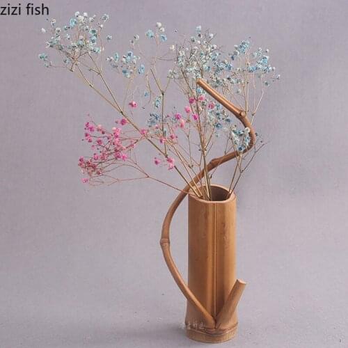 Handmade Bamboo Desktop Flower Vase Home Decoration Ornaments Flower Arrangement Natural Look Flower Arrangement Container Vases