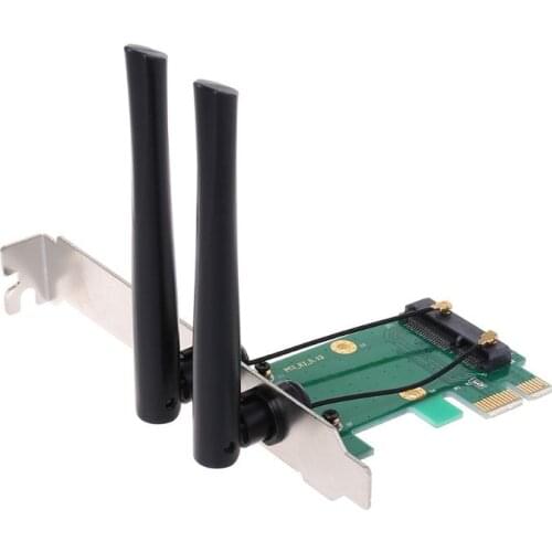 Wireless Card WiFi Mini PCI-E Express to PCI-E Adapter 2 Antenna External PC