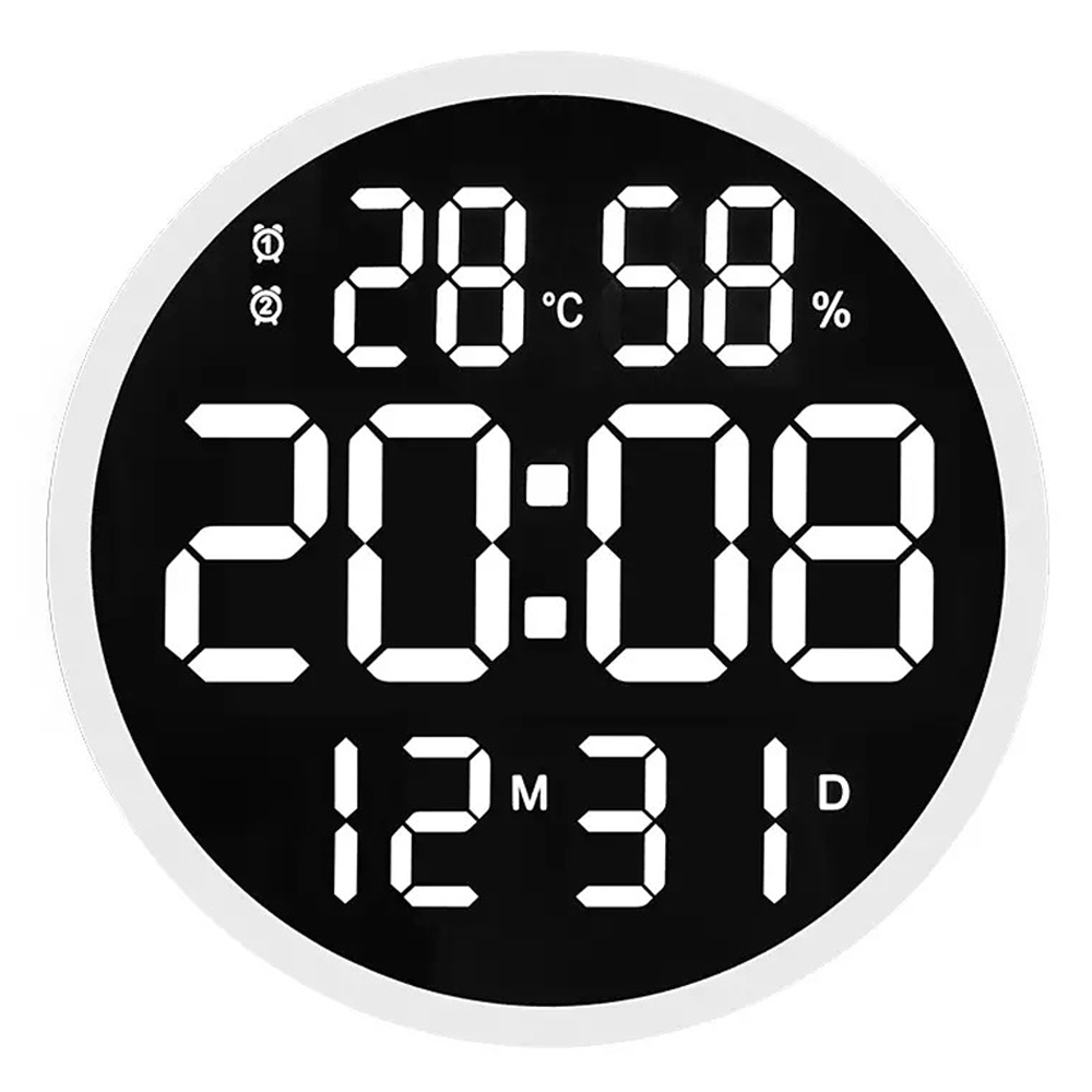 12 inch Silent Led Wall Clock Alarm with Calendar,Smart Brightness,Temperature Thermometer. Modern Home Decoration Gift Idea