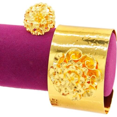 Big Flower Bracelet&Ring Jewelry Set For Dubai/African/Arab Women Bridal Wedding Decoration 24K Gold Color Ethiopian Party Gifts