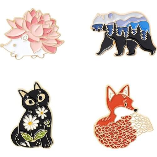 Beauty Contest Animal Brooches Pin Lovely Hedgehog Beautiful Fox Gentle cat Honest Bear Trendy Badge Bag Clothing Accessories