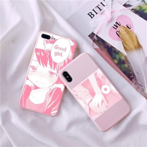 Hot Pink Manga Cute Japanese Anime Cartoon Kawaii Japan Girl Love Case For iPhone 7 6 8 Plus 6s X XS XR 11 12Pro Mini Max Cover