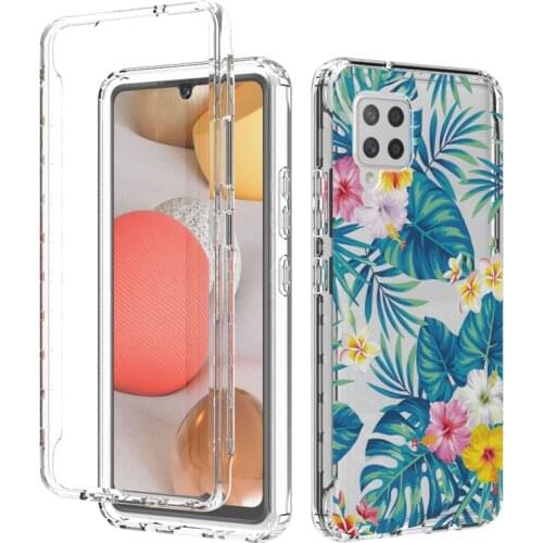 100Pcs/Lot 360 Full Body Clear Flower Phone Case For Samsung Galaxy A21 A01 A51 A71 A11 A12 A42 PC + TPU Bumper Flexible Cover