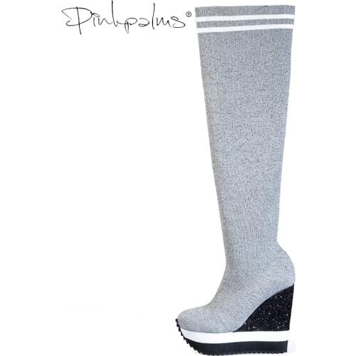 Spring Autumn Shoes Women Over The Knee Boots Sexy Wedges Boots Stretch Fabric Sock Boots School Girl and women Knitting Boots