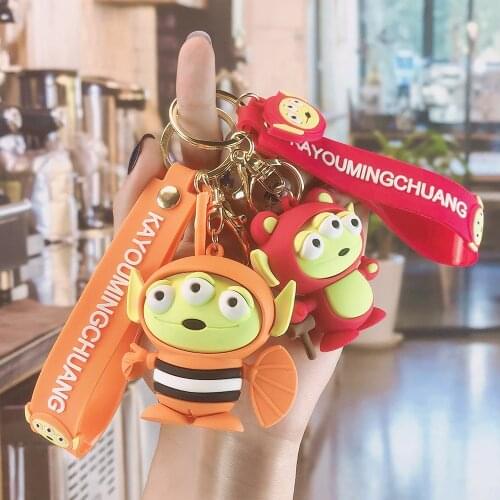 Disney Toy Story Keychain Squeeze Toy Aliens Figure Bag Pendant Women Animal Crossing Key Ring Small Mobile Phone B