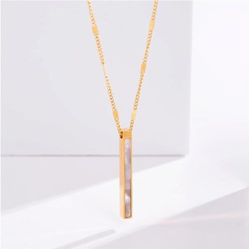 Stainless Steel Opal Stone Long Bar Pendant Necklace Women Fashion Minimalism Cuboid Bar Necklaces Gift For Him with Chain