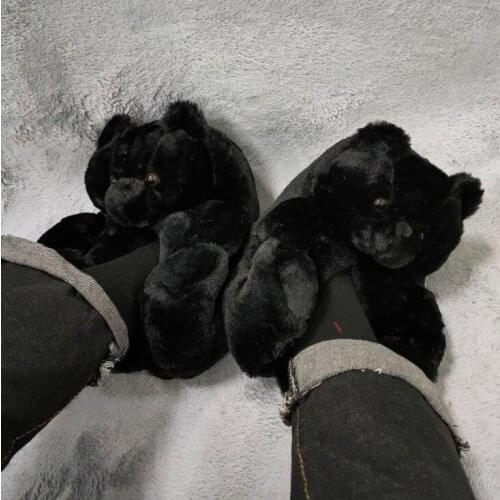 Home slippers indoor women winter warm cute plush woman furry fur slides teddy bear Winter Warm Shoes Cartoon Plush Teddy