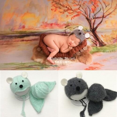 Dvotinst Newborn Baby Photography Props Cute Mouse Wool Hat Bonnet Wraps Set Fotografia Accessories Studio Shoots Photo Props