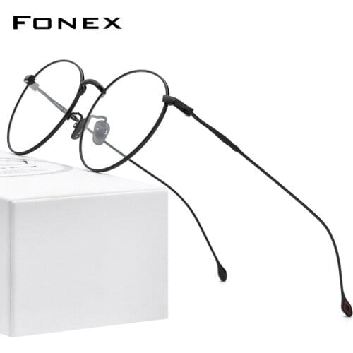 FONEX Pure Titanium Glasses Men Vintage Round Eyewear Myopia Optical Prescription Brand Designer Eyeglasses Frame Women 8508