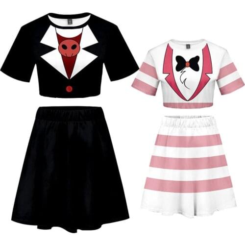 Hot Sale Hazbin Costume Hotel T-shirt Skirt Two Piece Charlie Women Alastor Cosplay Dress Tees Suits Girls Hazbin Uniforms
