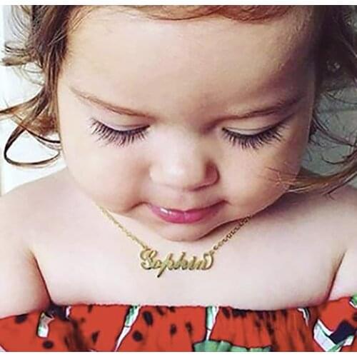 HUHUI Cute Baby Name Necklace Personality Custom Kids Nameplate Pendant Stainless Steel Not Allergic Jewelry Childrens Day Gift
