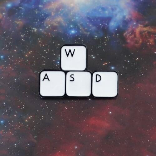 Gaming Keyboard WASD Brooch Funny Letter Block Computer Game Control Keyboard Enamel Pin Shirt Denim Badge Computer Worker Gifts
