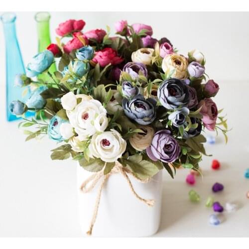 9 Head/Bouquet Mini Fake Tea Rose Peony Flowers For Home Wedding Decor Artificial Rose Penoy Flower Bouquet Bud For Room Decor 4