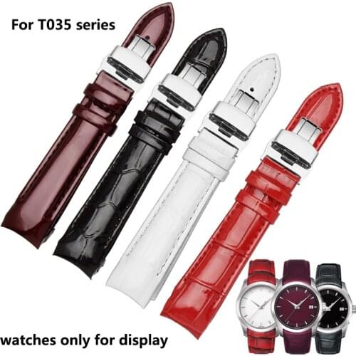 Quality genuine leather watchband 18mm glossy leather bracelet deployment buckle replacement Tissot T035 strap female wristband