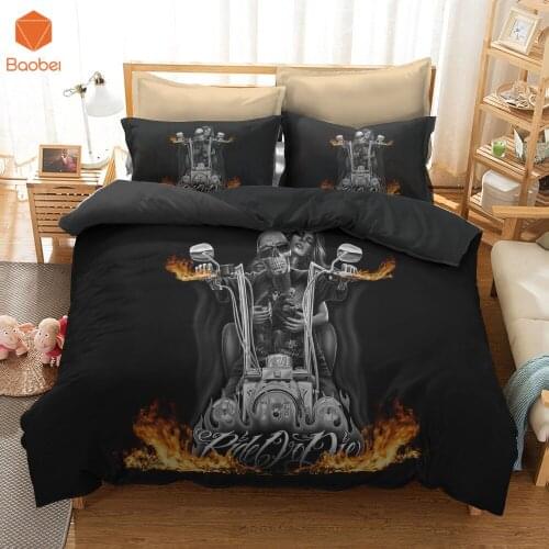 3Pcs Skull Beauty motorcycle Bedding Set Soft Polyester Twin Full King Queen Duvet Cover with pillowcases Quilt Cover SJ242