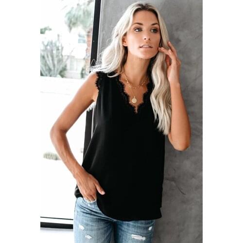 Summer New Style Womens V-neck Lace Vest Casual Loose Sleeveless Shirt Sexy Solid Color Party Summer Vest For Women Clothing