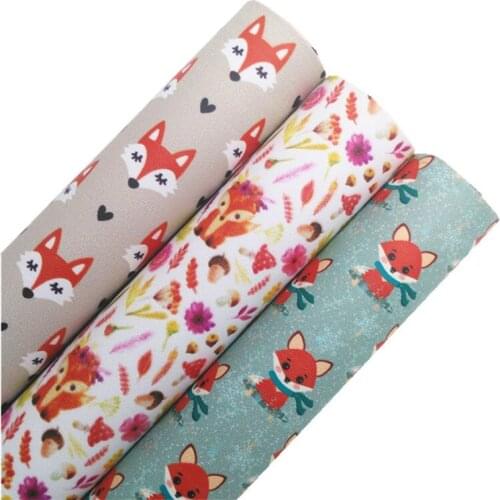 Foxes Printed Faux Leather Vinyl Fabric Sheet Felt Backing Synthetic Leather Faux Vinil For Bows Earrings DIY A4 SIZE R044B