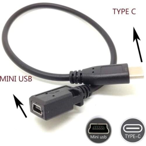 MINI USB 2.0 Female to USB3.1 Type-c male data & charge cable for mobile phone 25cm