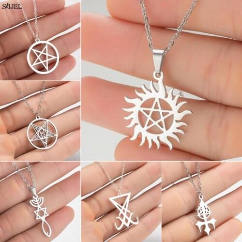 Fashion Star Pentagram Pendant Necklaces Unisex Antique Stainless Steel Chain Satan Necklace Supernatural Steampunk Jewelry Gift