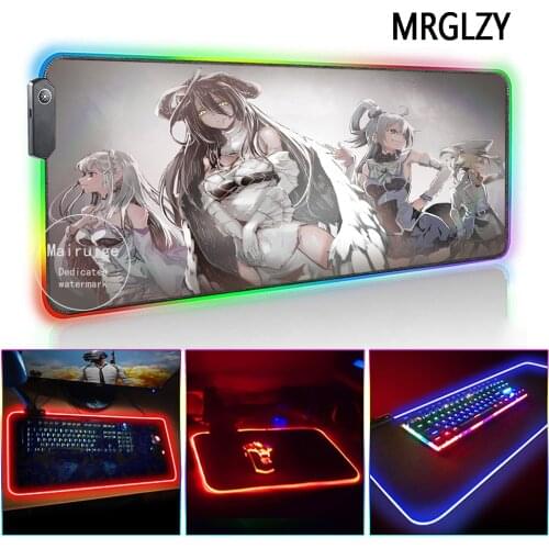 MRGLZY Anime Overlord Mouse Pad LED Light RGB Gamer Cute Sexy Busty Girl Albedo Desk Mat Gaming Accessories for Laptop Keyboard