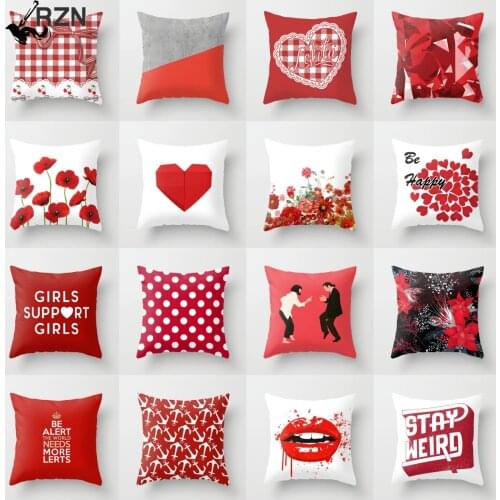 New Red Plaid Pink Lolita Cushion Covers Lovely Red Print Geometric 18" Pillows Cover Decorative Modern Nordic Throw Pillow Case
