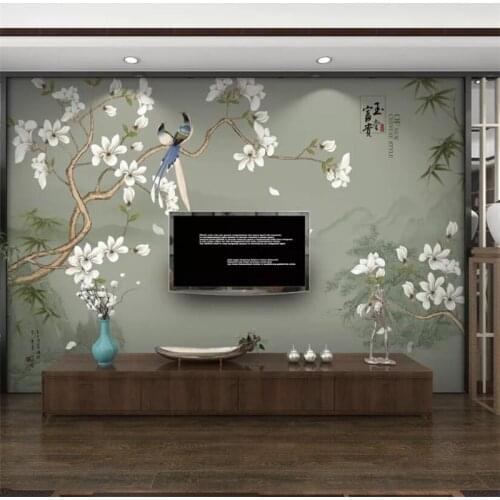 Custom wallpaper 3d mural papel de parede new Chinese hand-painted magnolia bird ink landscape bamboo TV background wall paper
