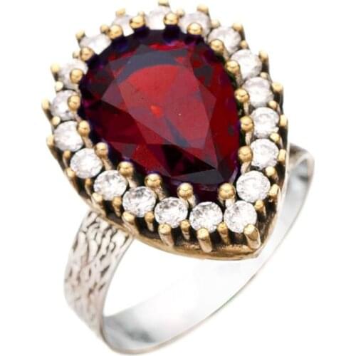 Red Garnet Ruby Gemstone Hurrem Sultan Authentic Women Adjustable Ring Model