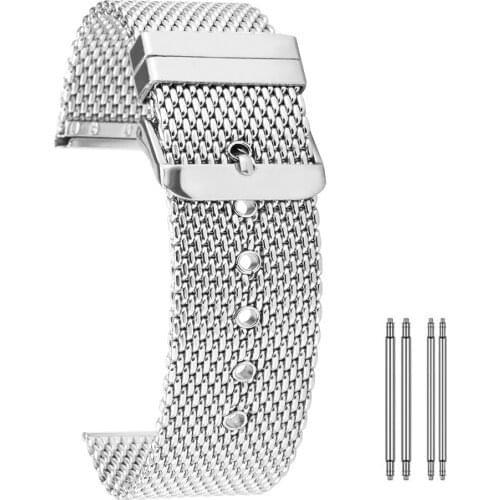 20/22/24mm Lug Width Silver Mesh Stainless Steel Watch Bands High Quality Pin Buckle Replacement Watch Straps