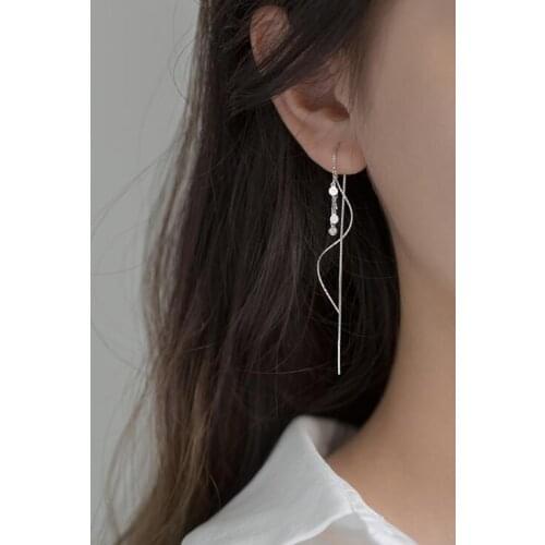 Silver Thread Earrings 100% 925 Sterling Silver Drop Earrings Silver Jewelry