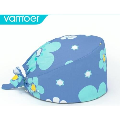 Dental cap Unisex scrubs caps Adjustable cotton animal printing hats adjustable sweat-absorbent Elastic multicolor scrubs hats