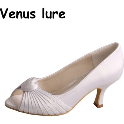 23 Colors White Satin Peep Toe Shoes for Special Occasions Mid Heels