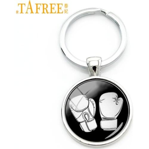 TAFREE 2016 newest design sports jewelry boxing keychain black white minimalist boxing glove pattern glass alloy key chain KC281