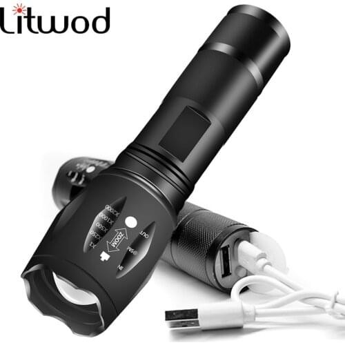 Litwod z30 USB charger Tactical Flashlight Torch CREE XM-L2 T6 Zoom led flashlight usb powerbank 18650 rechargable flashlight