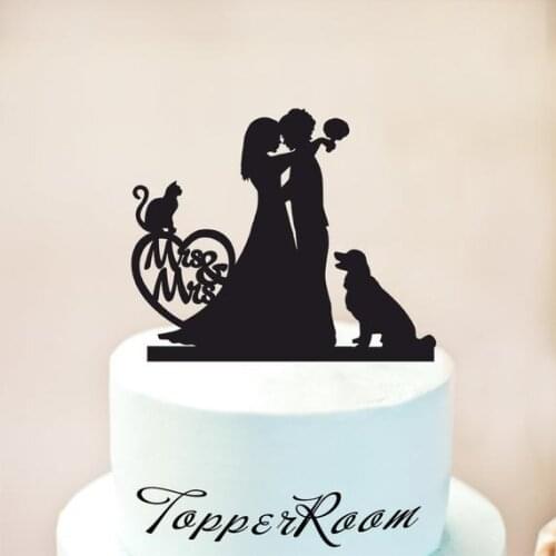 Lesbian Cake Topper,Personalized Cake Topper with Dog,lesbian silhouette.Mrs and Mrs Wedding Cake Topper,Same Sex Cake Topper