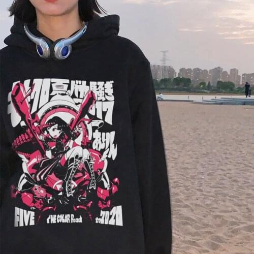 Japanese Anime Mecha Girl Streetwear Hip Hop Punk Goth Print Vintage Casual Loose Harajuku Hoodie Sweatshirt Hooded Pullover Top