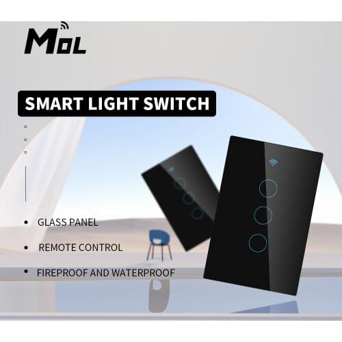 Tuya Wifi Smart Light Switch US 1 Gang Black Touch Panel Wall Switch 110-240V Neutral Required Compatible Alexa Google Home