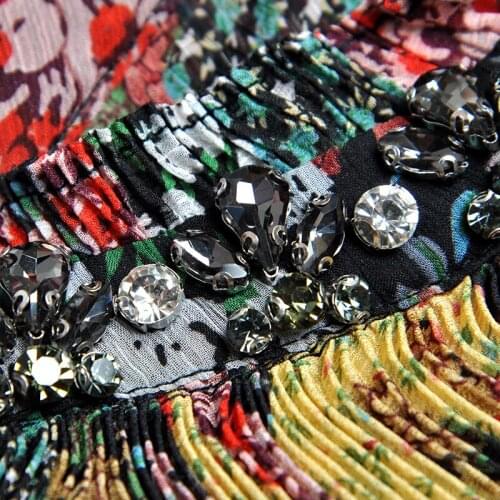 Vintage Boho Floral Pleated Dress Woman Plus Size High Waist O Neck Printed Elegant Summer Beach Long Dresses Female Vestidos