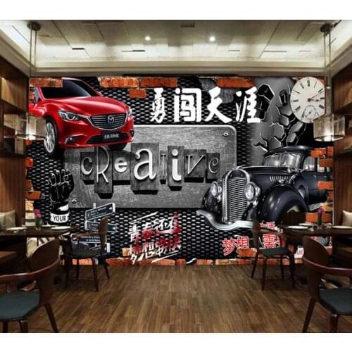 WDBH Custom photo 3d wallpaper Retro brick wall car broken out of the wall decor room 3d wall murals wallpaper for walls 3 d