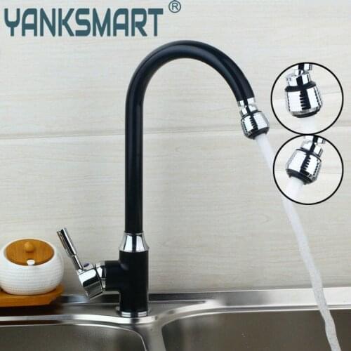 YANKSMART 360 Degree Rotate Kitchen Faucet Nozzle Kitchen Mixer Deck Mounted Black Single Handle Single Hole Tap