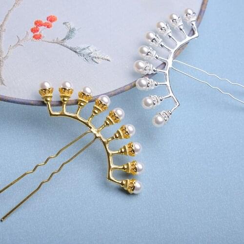 Han Nationality Classical Hair Clasp Metal Jewellery Pearl Row Hairpin for Women Tie Hair Hair Accessories Girl Daily Headwear